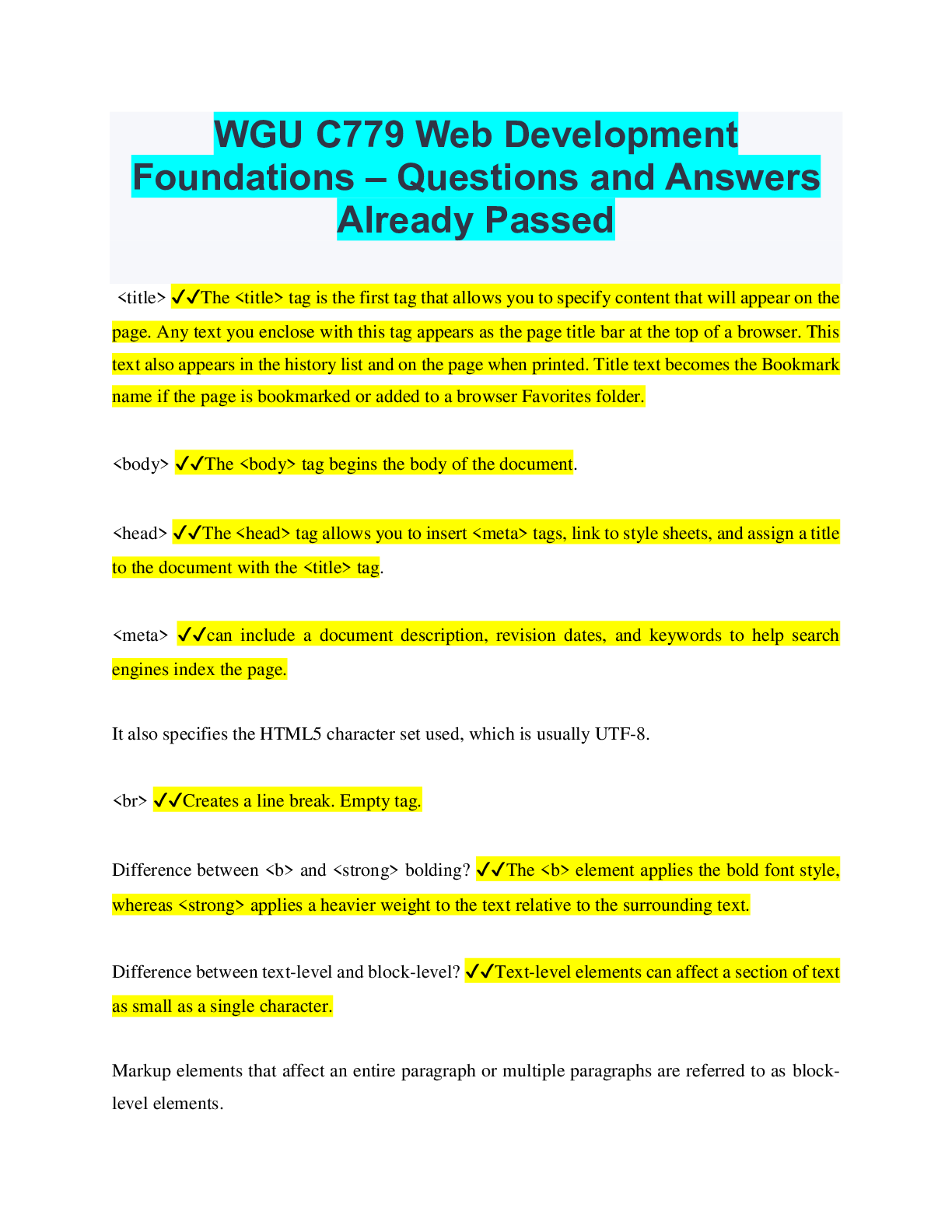 Preview image for WGU C779 Web Development Foundations – Questions and Answers Already Passed